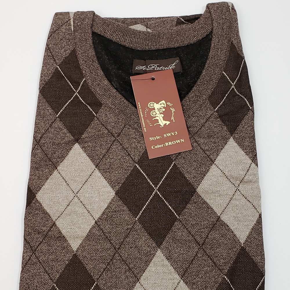 3X Mens V Neck Brown Argyle Sweater Vest 3XL XXXL - Picture 3 of 5